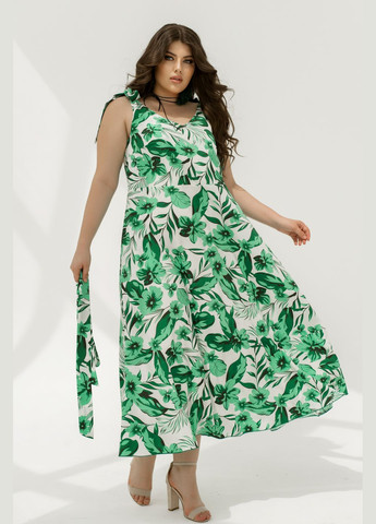 Зелена повсякденний літня сукня максі з поясом а-силует No Brand з квітковим принтом