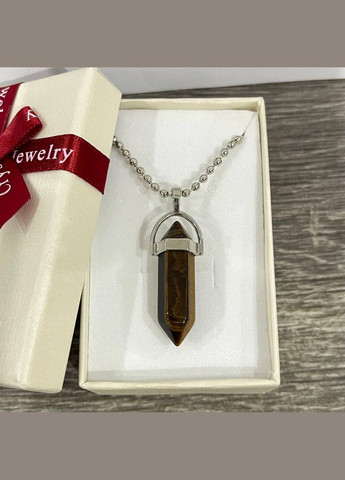 Кулон с натуральным камнем Тигровый глаз в виде кристалла шестигранника на цепочке в подарочной коробочке Овен (326807802)