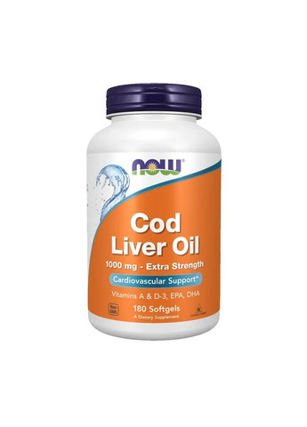Омега 3 із печінки тріски Cod Liver Oil Extra Strength 1000 мг 180 капсул Now Foods (361117322)