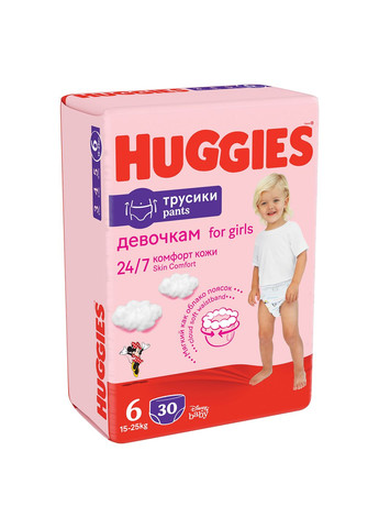 Трусики-подгузники Pants 6 Jumbo 15-25 кг для девочек 30 шт. (5029053564296) Huggies (285791636)