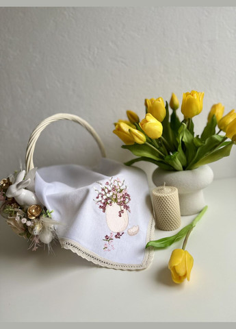 Великодня лляна серветка з вишивкою пасхальний рушник на кошик з квітамиTobiSobi TS00014-1 Figasse (358203362)