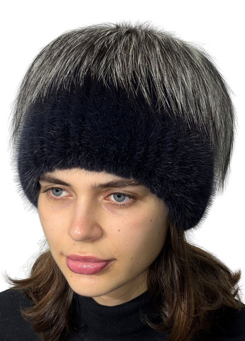 Жіноча шапка із в'язаного хутра норки з прикрасою із хутра чорнобурки Меховой Стиль Звездочка (254800505)