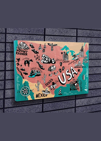 Картина в гостиную спальню детскую для интерьера Карта Америки 51x34 см (597) KilArt (379981548)