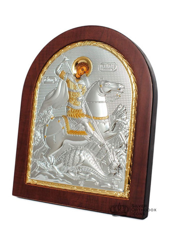 Серебряная Икона Георгий Победоносец 20х25см арочной формы на дереве Silver Axion (265446330)