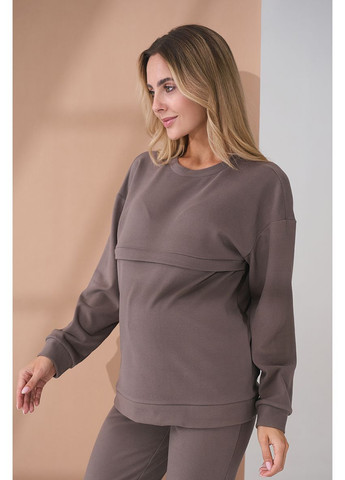 Домашний костюм для беременных и кормящих из термотрикотажа серо-бежевый Юла мама (363620718)