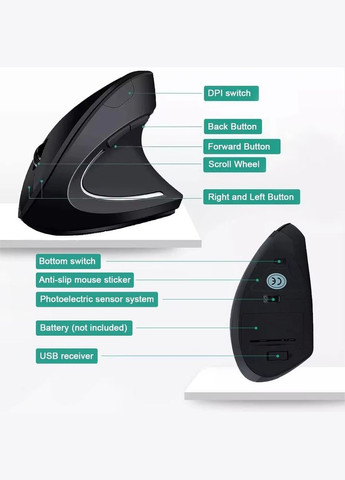 Вертикальная беспроводная мышь Vipers 2.4 ГГц, DPI 800/1200/1600, 6 кнопок, черная Viper (323624144)