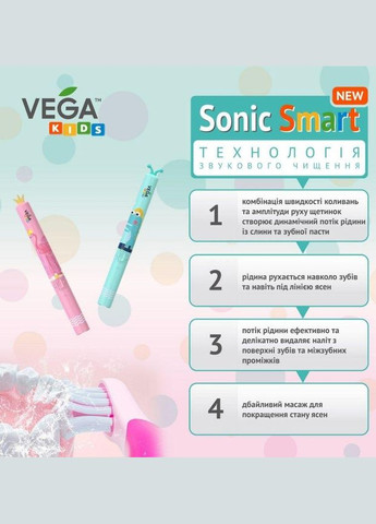 Ультразвуковая зубная щетка VK500 blue для детей гарантия 1 год Vega (296663806)