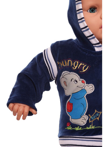 Синій зимній костюм з довгим рукавом для хлопчика велюровий з ведмедиками синій 74 см (26673) BABYKROHA