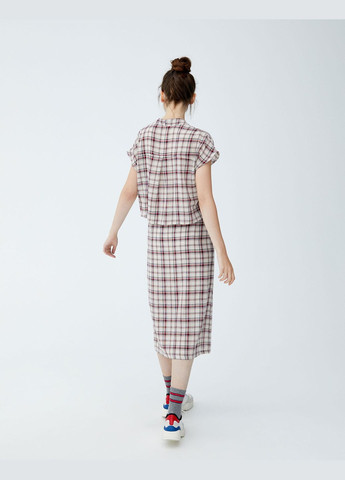 Спідниця літо,бежевий в бордову клітку, Pull & Bear (330828104)