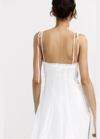 Белое поплиновое платье средней длины с воланами Zara