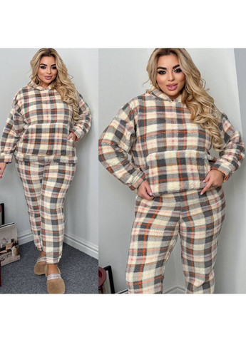 Бежева зимня піжама 025тепла махра мʼяка,худі та штани Україна