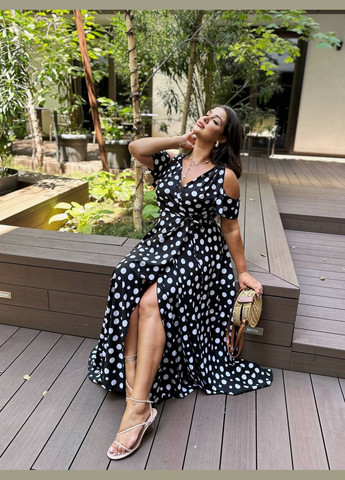 Чорна повсякденний сукня жіноча на запах Україна в горошок