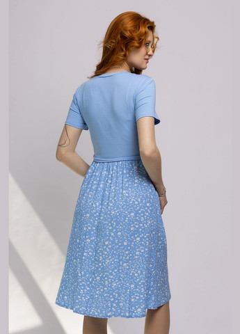 Голубое платье для беременных и кормящих голубое из тонкого хлопкового трикотажа Юла мама