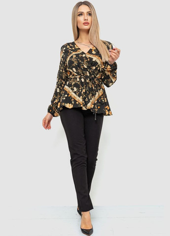 Комбинированная демисезонная блуза с цветочным принтом, цвет черно-коричневый, Ager