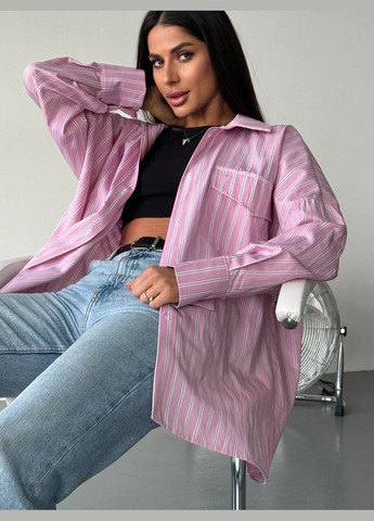 Розовая коктейльный, классическая, повседневный, кэжуал, вечерний рубашка в полоску FINO Mode с длинным рукавом