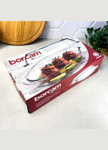 Овальная жаропрочная форма с крышкой 3.7 л, стеклянная утятница Borcam (311224223)