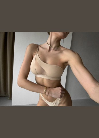 Бежевый демисезонный комплект женского нижнего белья (топ + трусики) Ghazel