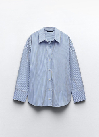 Темно-синяя классическая рубашка в полоску Zara