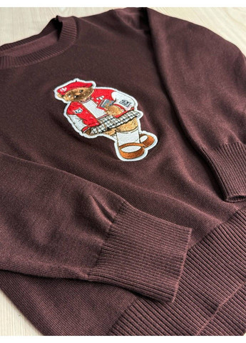 Коричневый демисезонный свитер женский a-n 2609 с нашивкой медвежонок оверсайз базовый one size No Brand