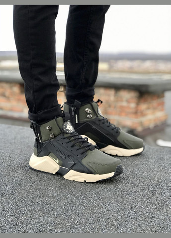 Оливковые (хаки) зимние кроссовки зимние мужские No Brand Huarache X Acronym winter khaki termo | Найк Хуарачі х Акронум високі термо