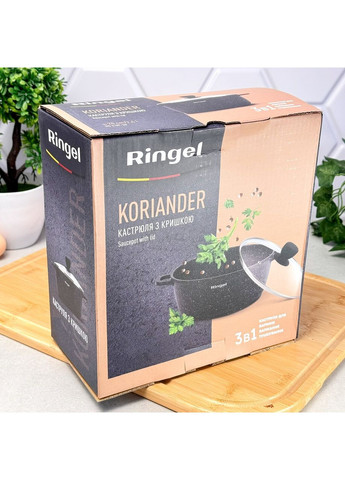 Кастрюля алюминиевая 24 см 4,5 л черная с крышкой RG-2107-24 Koriander Ringel (365815116)