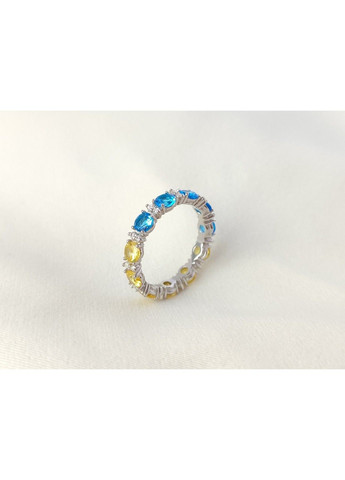 Серебряное кольцо с фианитами цвета украинского флага 16р UMAX (291018262)