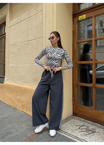 Жiночi теплi штани з лампасами графiтового кольору 35360 No Brand (364479929)