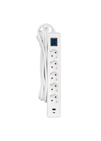 Удлинитель-фильтр сетевой 5xТип F, 3x1.5мм кв, 16A, 1xUSB-A, 1xUSB-C, с защитой от перегрузки, 3м, белый, 3м, белый 2E (362214256)