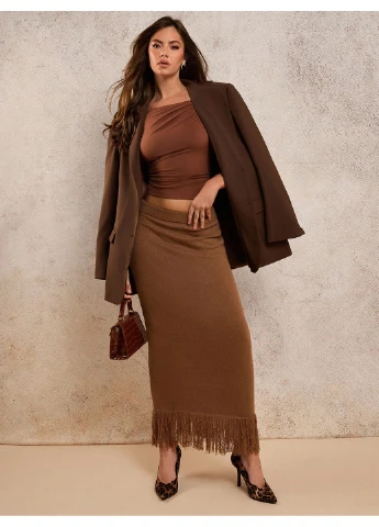 Песочная однотонная юбка SHEIN