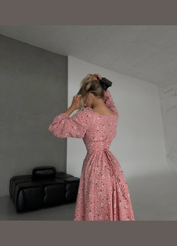 Розовое женское платье муслин No Brand с цветочным принтом