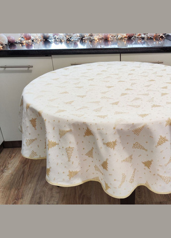Новогодняя скатерть на овальный стол, гобеленовая збежевая с золотистой нитью овальная скатерть 140, 200 Maystat (306812368)