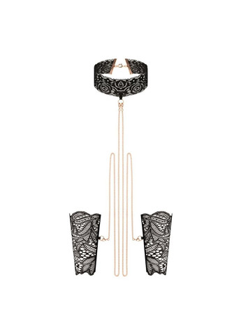Мереживні наручники та комір Lace Cuffs and Collar – Black Rosy Gold (314507923)