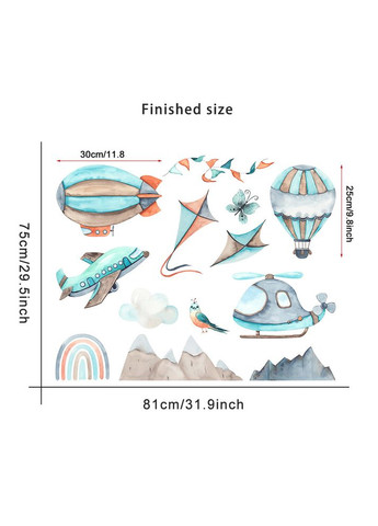 Наклейка на стіну Літак дирижабль гелікоптер куля (листа 60 х 90 см) Б418-14 No Brand (302242603)