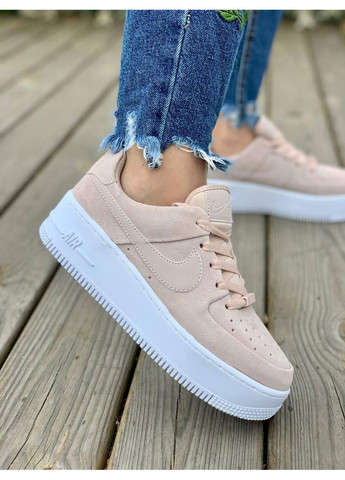 КРОССОВКИ ЖЕНСКИЕ NIKE AIR FORCE 1 SAGE PINK WHITE 2 НАЙК АИР ФОРС 1 ПРЕМИУМ No Brand розовые демисезоны (369393441)