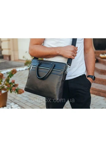 Кожаная мужская деловая сумка 38x29x8, папка портфель для работы 30987 черная Tiding Bag (387339051)