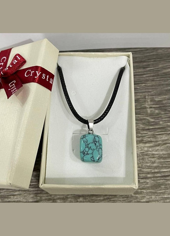 Кулон-талісман з натуральним каменем Бірюза у формі "міні блок" на шнурку у подарунковій коробочці Овен (331291868)