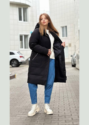 Черная зимняя куртка женская зимняя черная удлиненная куртка-пальто No Brand Жіноча зимова куртка