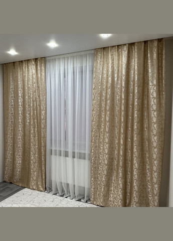 Комплект готові жакардові штори "Севілья" бежевого кольору з квітковим візерунком 2шт 1.5×2.7м. No Brand (345557623)