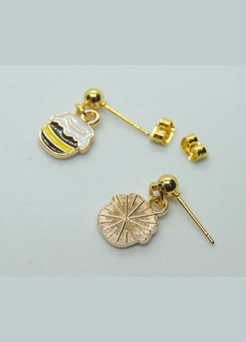 Серьги серьгигвоздики (пусеты) Бочонок с медом эмаль 2.0 см золотистые Liresmina Jewelry (285110980)