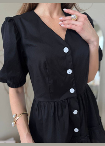 Черное кэжуал платье мини из коттона Adelante однотонное