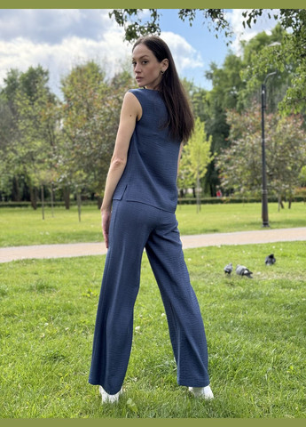 Тёмно-синяя легкая синяя блуза с лацканом из вискозной ткани 1324 Cat Orange