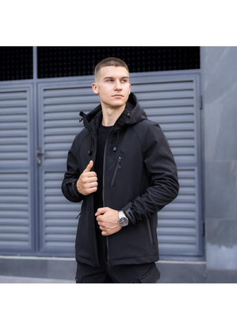 Черная демисезонная мужская водонепроницаемая куртка softshell весна/осень черная No Brand