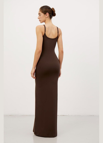 Темно-коричневое платье приталенное макси l base серый 621 Papaya