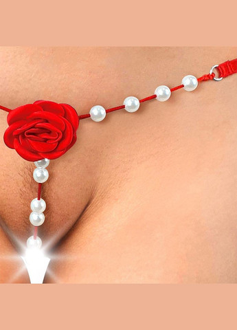 Сексуальні трусики з перлами та трояндочкою Aurora червоні, розмір L-2XL Art of Sex (292862906)