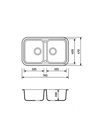 Кухонная мойка из искусственного камня/кварцевая 765х470х190мм, прямоугольная TWINS Черный (34220765470) Adamant (371191464)