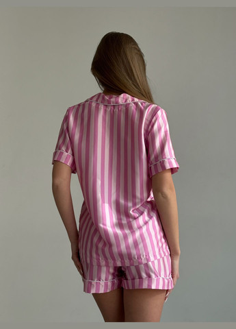 Рожева всесезон шовкова піжама у стилі victoria's secret сорочка + шорти No Brand