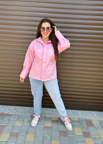 Розовая повседневный рубашка однотонная Україна с длинным рукавом