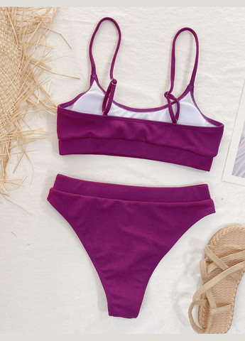 Фіолетовий літній жіночий роздільний купальний в рубчик із завищеною талією No Brand