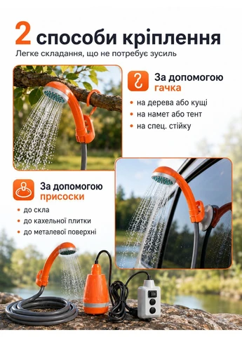 Душ на аккумуляторе душевая система со смесителем портативный для кемпинга водонепроницаемый переносной электрический Gardenline (402821271)