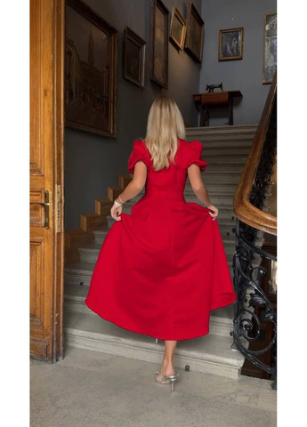 Червона повсякденний, вечірня, ділова, кежуал жіноча сукня кльош No Brand однотонна